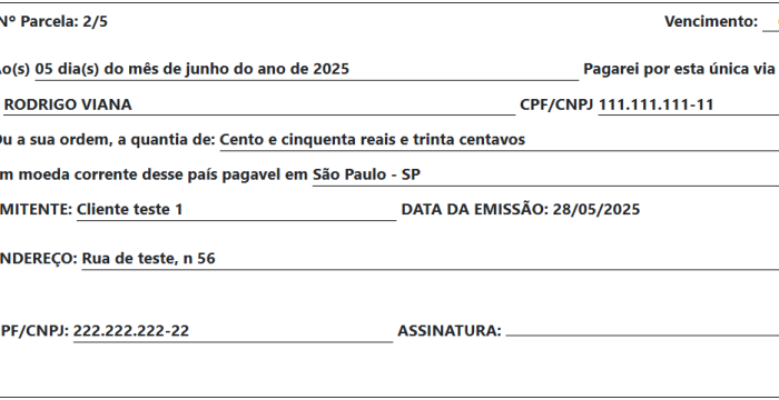 Nota Promissória preenchida